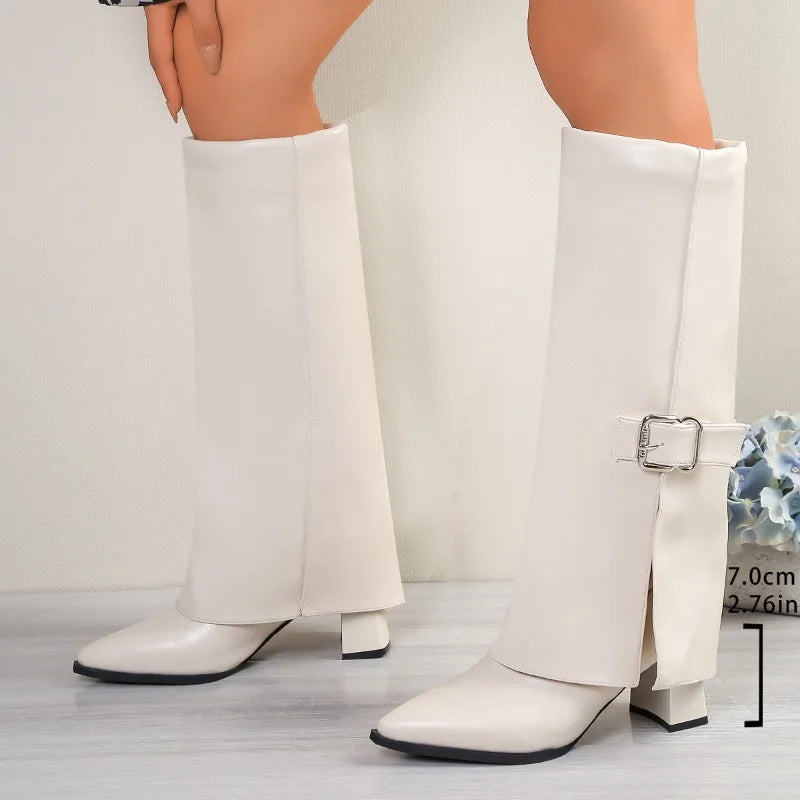 Long Boots for Women Elegant High Heels Shoes Designer Pointed Toe Buckle Dress Pumps 2025 New Trends Knee Boots Party Zapatos