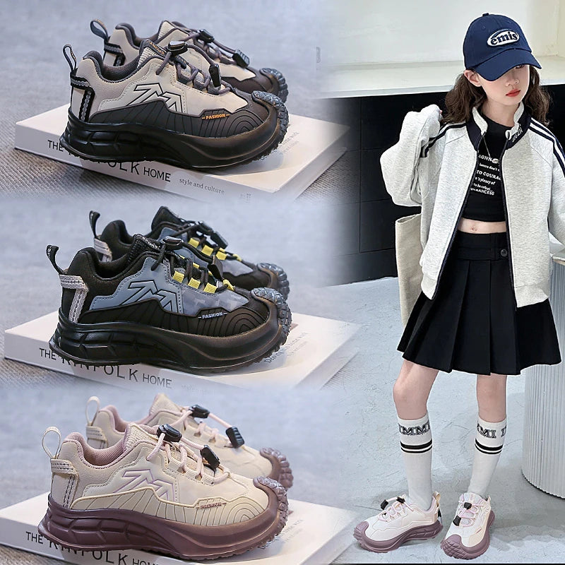 2025 Autumn New Students Sneaker Toes Capped Handsome for Kids Sports Shoes Non-slip Children Running Shoes Breathable Pull Rope