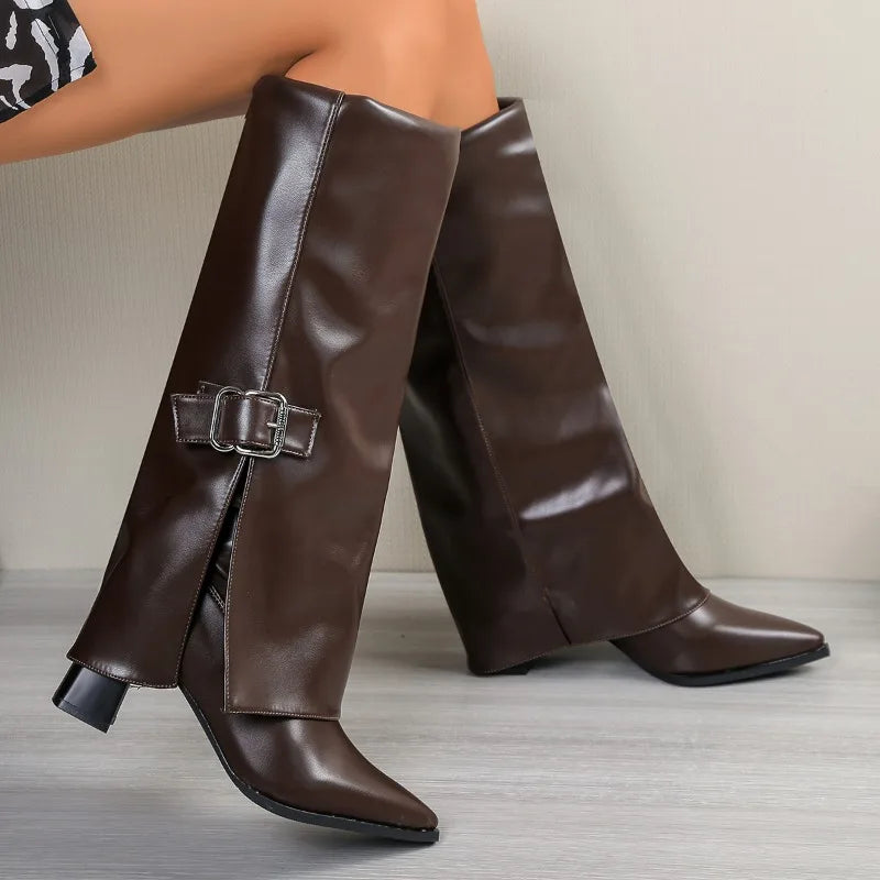 Long Boots for Women Elegant High Heels Shoes Designer Pointed Toe Buckle Dress Pumps 2025 New Trends Knee Boots Party Zapatos