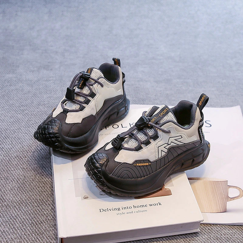 Students Sneaker Toes Capped Handsome for Kids Sports Shoes Non-slip 2025 Autumn New Children Running Shoes Breathable Pull Rope
