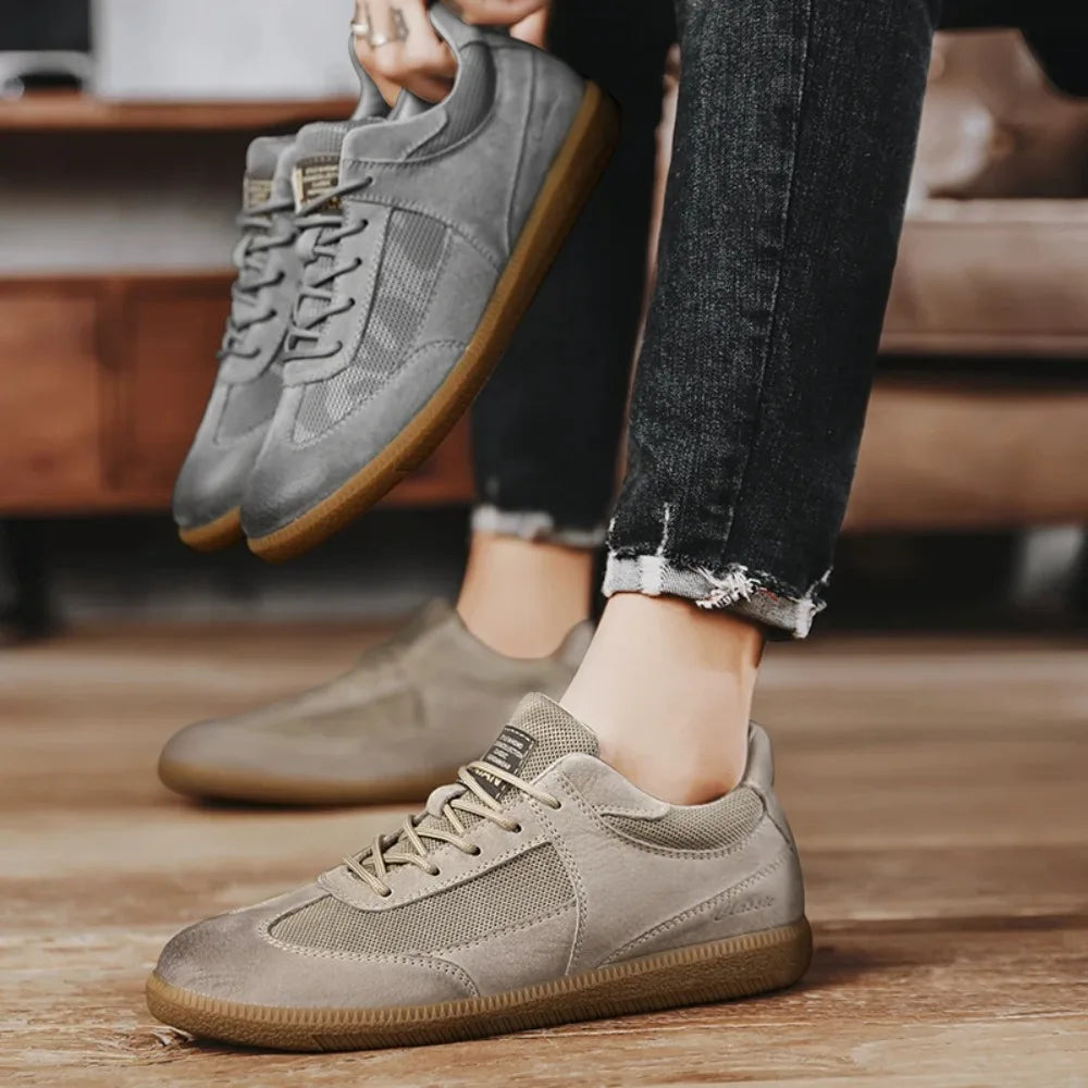 Casual Shoes For Men Breathable Mesh Genuine Leather Board Sneakers Men Flats Footwear Walking Shoes Sports Wear Resistant
