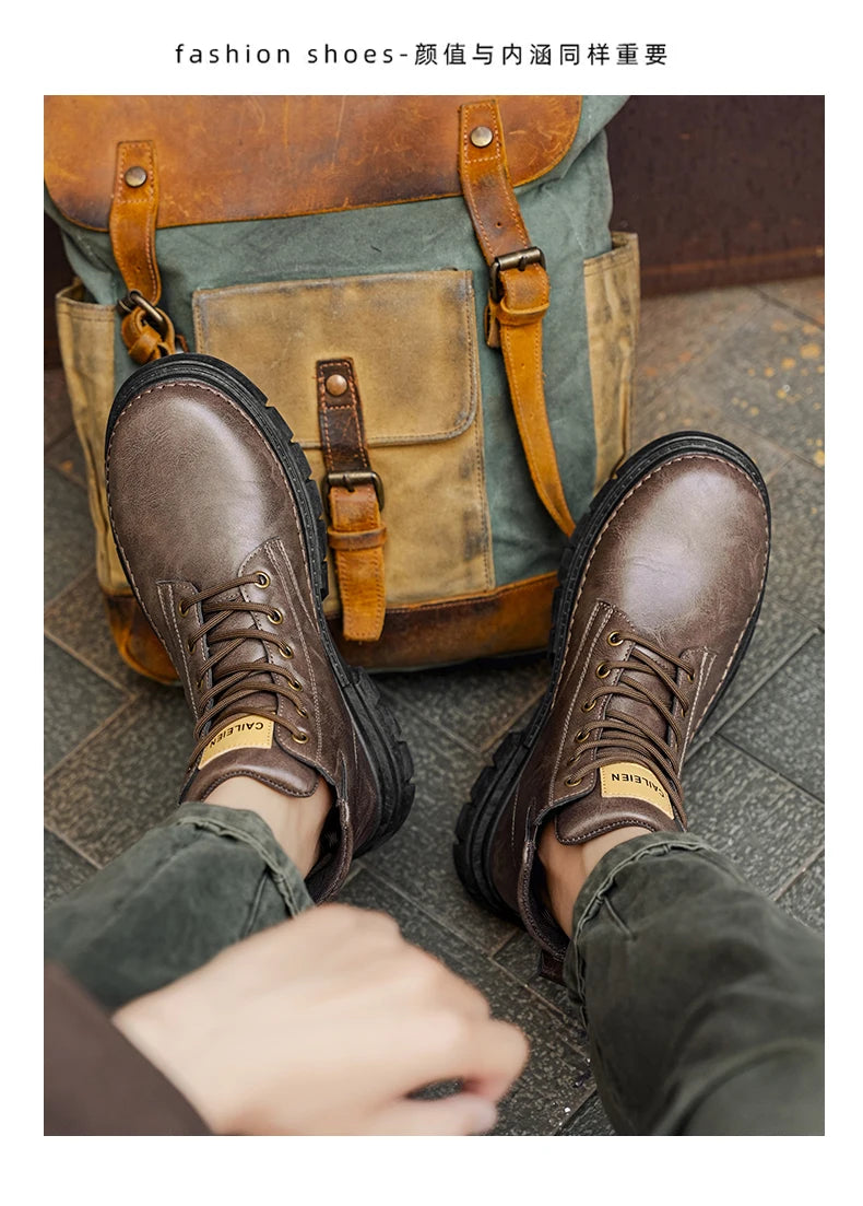 Men's boots four seasons retro British tooling shoes soft sole anti-slip high-top casual boots fashion youth outdoor boots