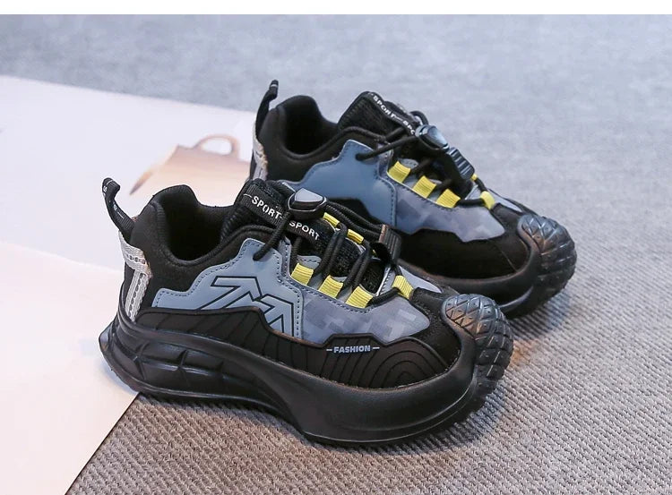 Students Sneaker Toes Capped Handsome for Kids Sports Shoes Non-slip 2025 Autumn New Children Running Shoes Breathable Pull Rope