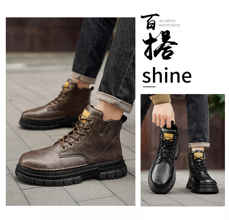 Men's boots four seasons retro British tooling shoes soft sole anti-slip high-top casual boots fashion youth outdoor boots