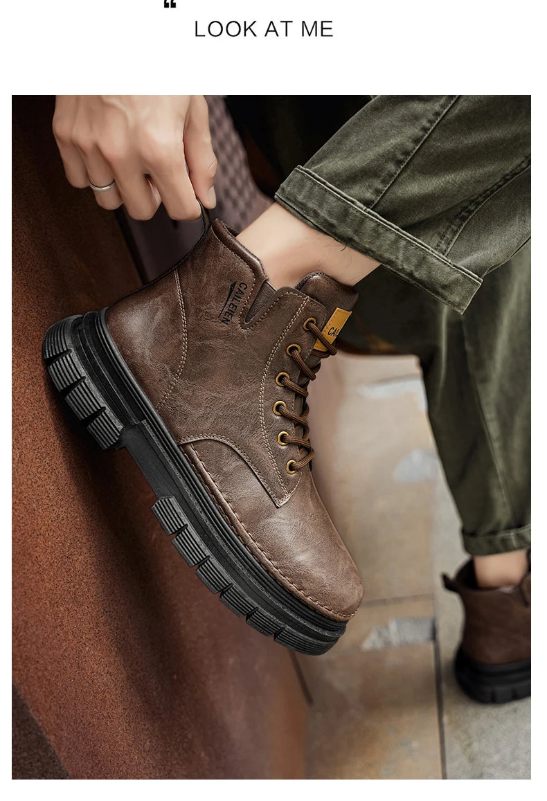 Men's boots four seasons retro British tooling shoes soft sole anti-slip high-top casual boots fashion youth outdoor boots