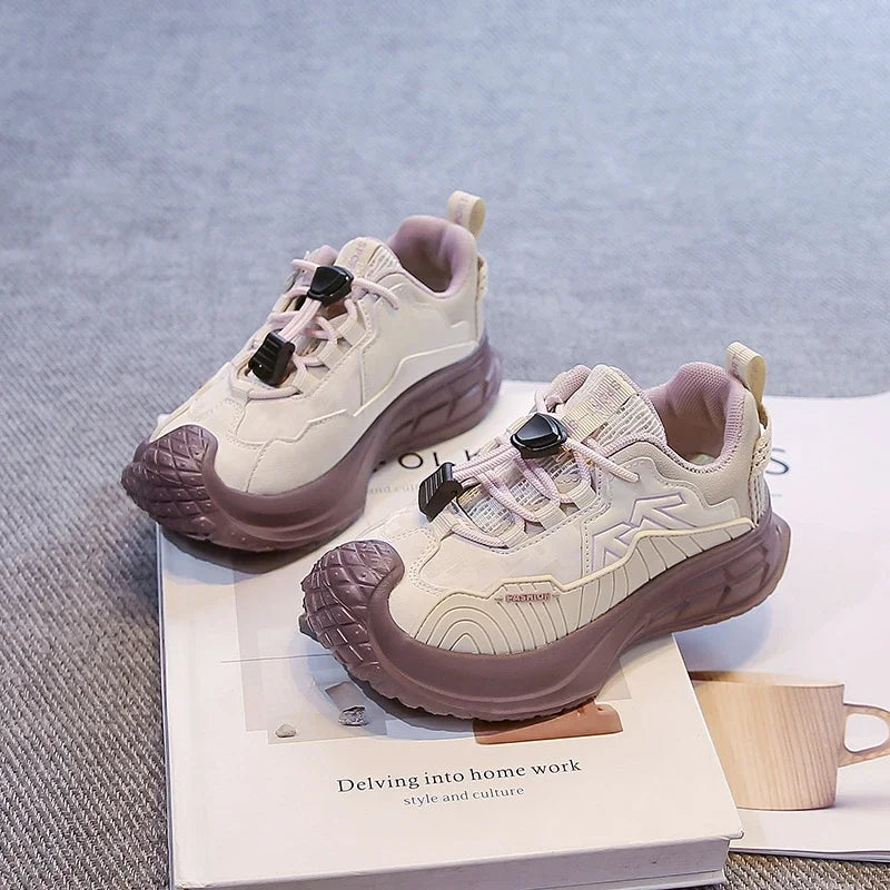 2025 Autumn New Students Sneaker Toes Capped Handsome for Kids Sports Shoes Non-slip Children Running Shoes Breathable Pull Rope