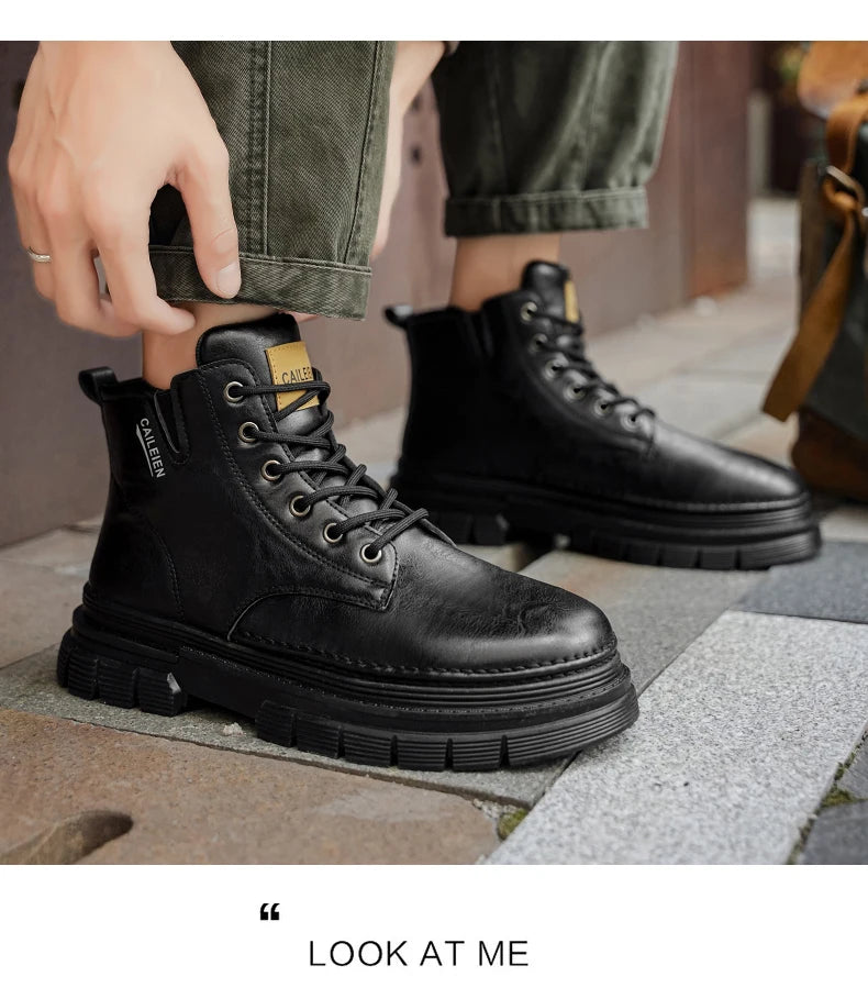 Men's boots four seasons retro British tooling shoes soft sole anti-slip high-top casual boots fashion youth outdoor boots