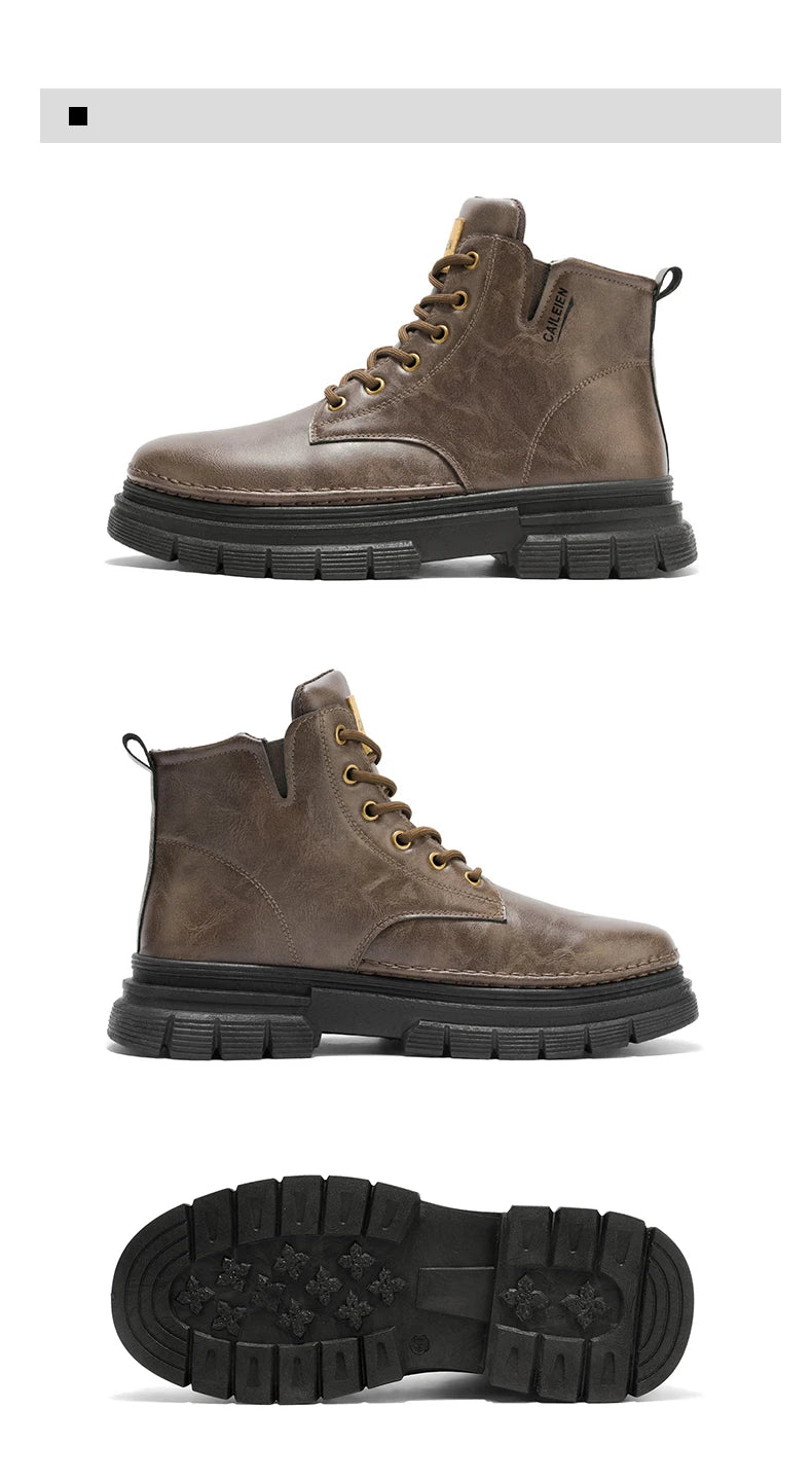 Men's boots four seasons retro British tooling shoes soft sole anti-slip high-top casual boots fashion youth outdoor boots