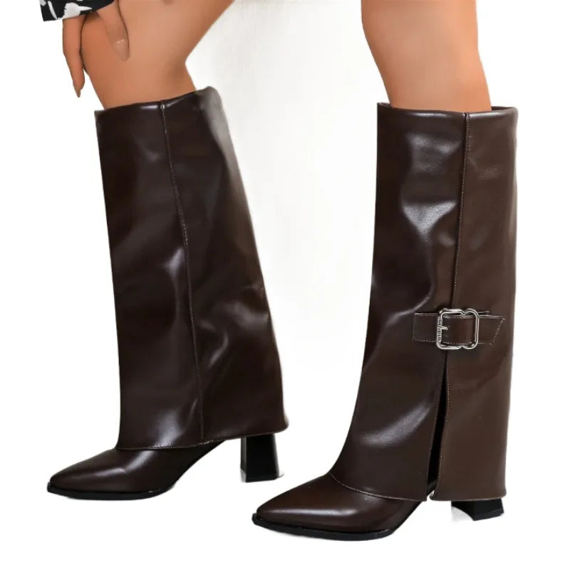 Long Boots for Women Elegant High Heels Shoes Designer Pointed Toe Buckle Dress Pumps 2025 New Trends Knee Boots Party Zapatos
