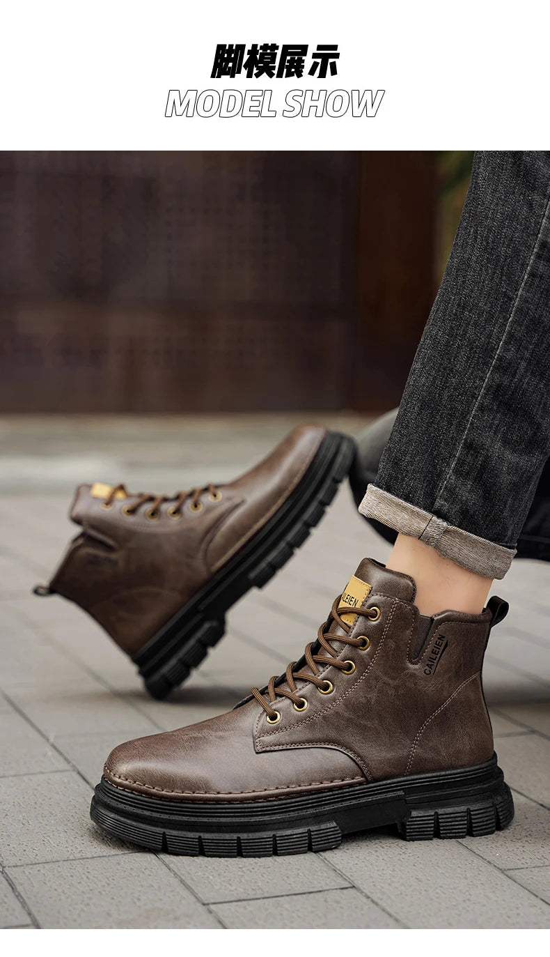 Men's boots four seasons retro British tooling shoes soft sole anti-slip high-top casual boots fashion youth outdoor boots