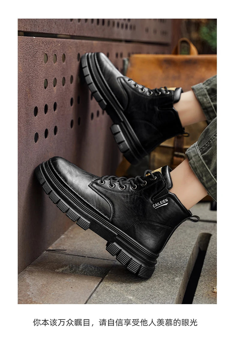 Men's boots four seasons retro British tooling shoes soft sole anti-slip high-top casual boots fashion youth outdoor boots
