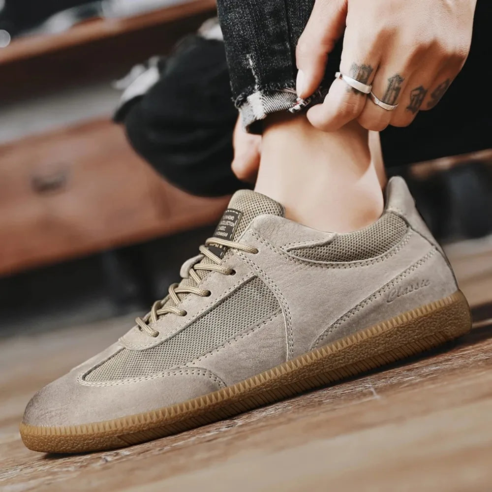 Casual Shoes For Men Breathable Mesh Genuine Leather Board Sneakers Men Flats Footwear Walking Shoes Sports Wear Resistant