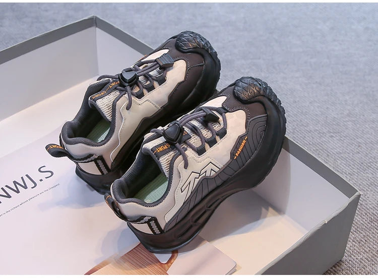 2025 Autumn New Students Sneaker Toes Capped Handsome for Kids Sports Shoes Non-slip Children Running Shoes Breathable Pull Rope