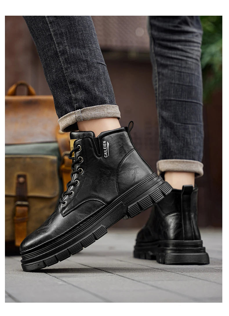Men's boots four seasons retro British tooling shoes soft sole anti-slip high-top casual boots fashion youth outdoor boots