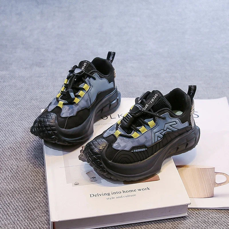 Students Sneaker Toes Capped Handsome for Kids Sports Shoes Non-slip 2025 Autumn New Children Running Shoes Breathable Pull Rope