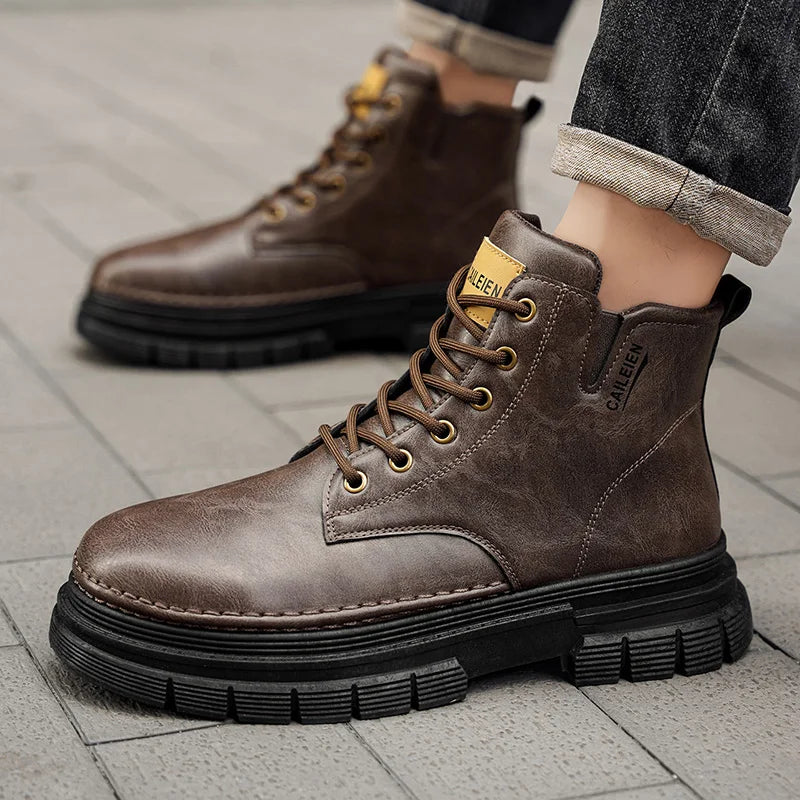 Men's boots four seasons retro British tooling shoes soft sole anti-slip high-top casual boots fashion youth outdoor boots