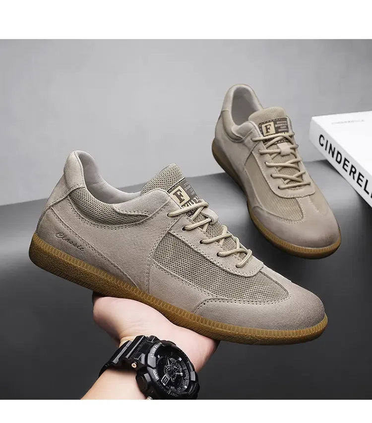 Casual Shoes For Men Breathable Mesh Genuine Leather Board Sneakers Men Flats Footwear Walking Shoes Sports Wear Resistant