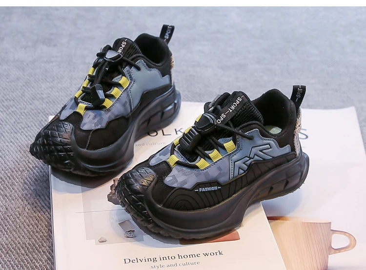 Students Sneaker Toes Capped Handsome for Kids Sports Shoes Non-slip 2025 Autumn New Children Running Shoes Breathable Pull Rope