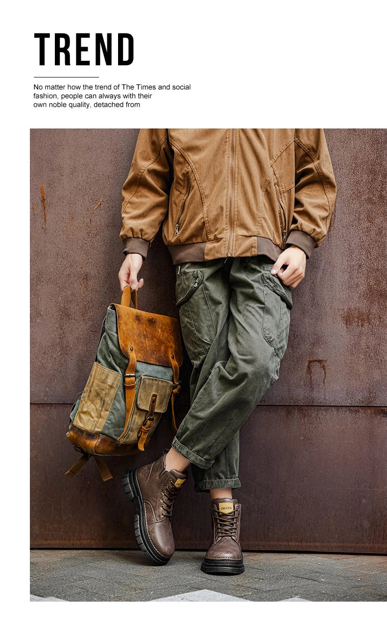 Men's boots four seasons retro British tooling shoes soft sole anti-slip high-top casual boots fashion youth outdoor boots