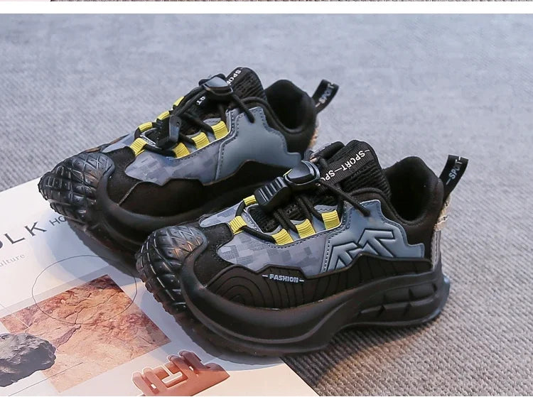 2025 Autumn New Students Sneaker Toes Capped Handsome for Kids Sports Shoes Non-slip Children Running Shoes Breathable Pull Rope