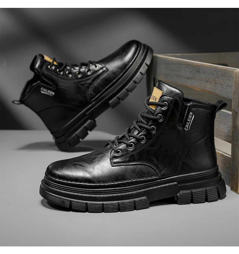Men's boots four seasons retro British tooling shoes soft sole anti-slip high-top casual boots fashion youth outdoor boots