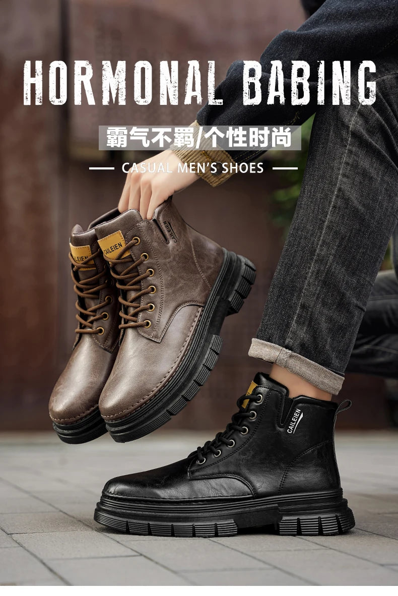 Men's boots four seasons retro British tooling shoes soft sole anti-slip high-top casual boots fashion youth outdoor boots