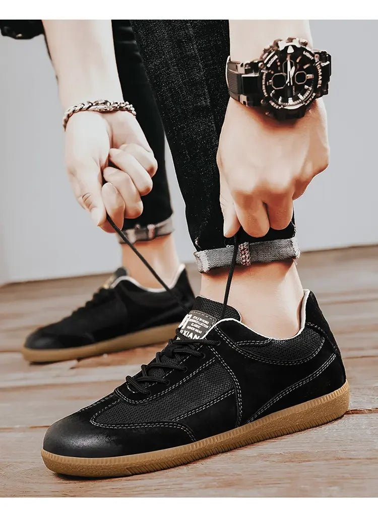 Casual Shoes For Men Breathable Mesh Genuine Leather Board Sneakers Men Flats Footwear Walking Shoes Sports Wear Resistant