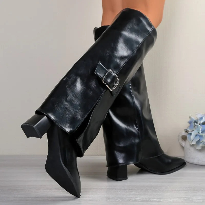 Long Boots for Women Elegant High Heels Shoes Designer Pointed Toe Buckle Dress Pumps 2025 New Trends Knee Boots Party Zapatos