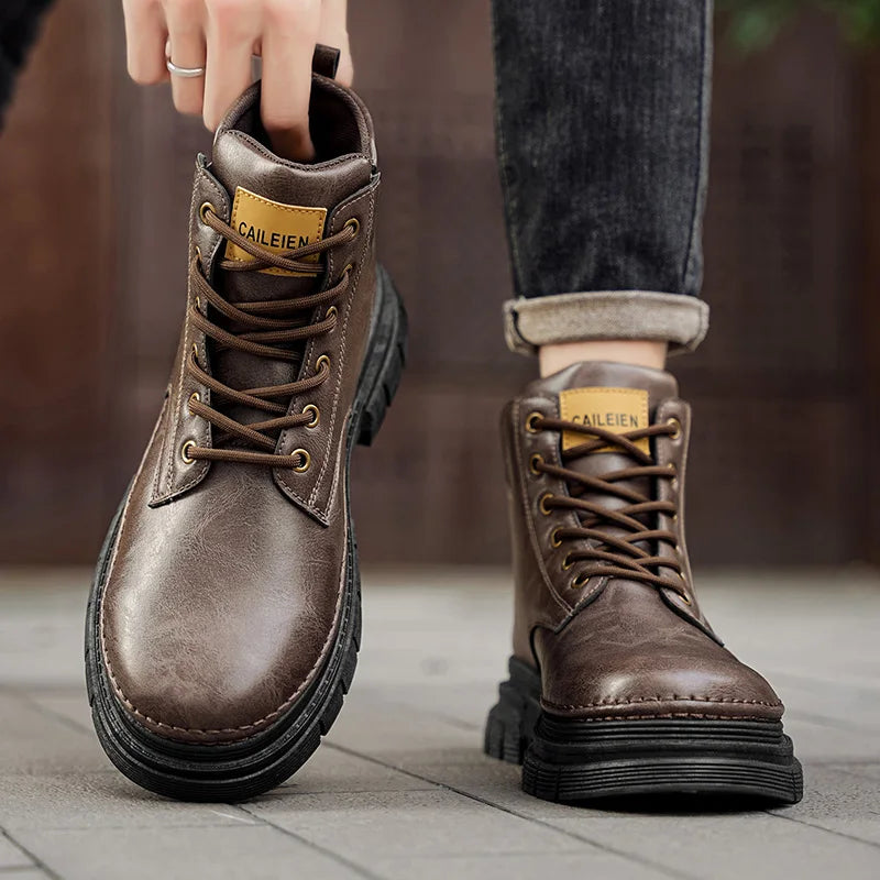 Men's boots four seasons retro British tooling shoes soft sole anti-slip high-top casual boots fashion youth outdoor boots