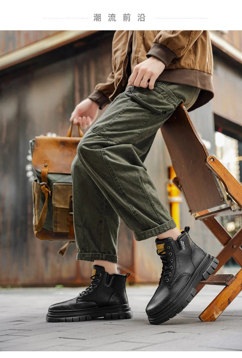 Men's boots four seasons retro British tooling shoes soft sole anti-slip high-top casual boots fashion youth outdoor boots