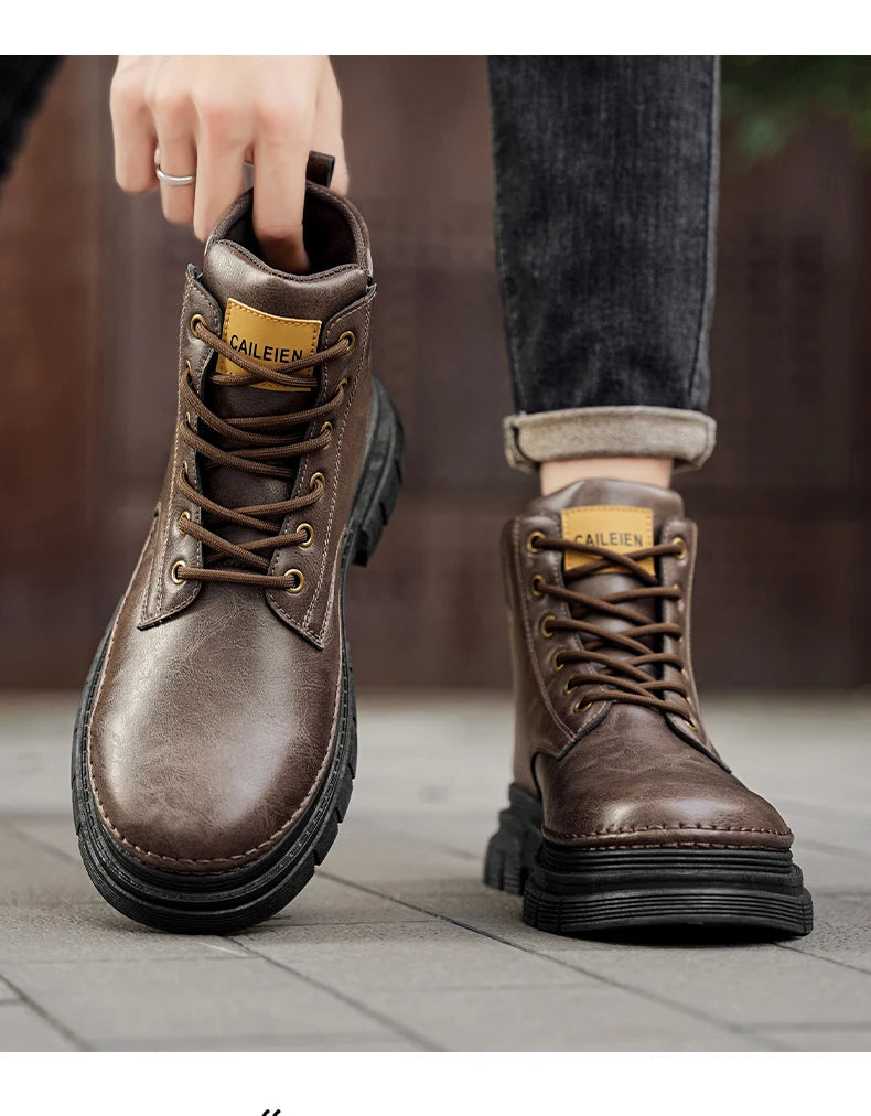 Men's boots four seasons retro British tooling shoes soft sole anti-slip high-top casual boots fashion youth outdoor boots