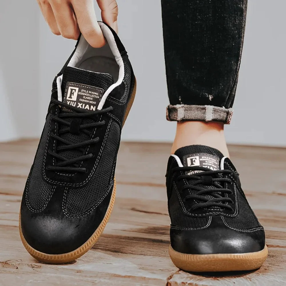 Casual Shoes For Men Breathable Mesh Genuine Leather Board Sneakers Men Flats Footwear Walking Shoes Sports Wear Resistant