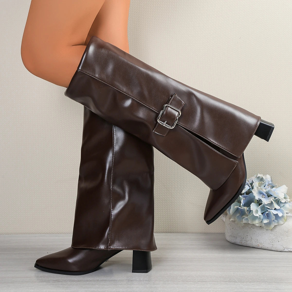 Long Boots for Women Elegant High Heels Shoes Designer Pointed Toe Buckle Dress Pumps 2025 New Trends Knee Boots Party Zapatos