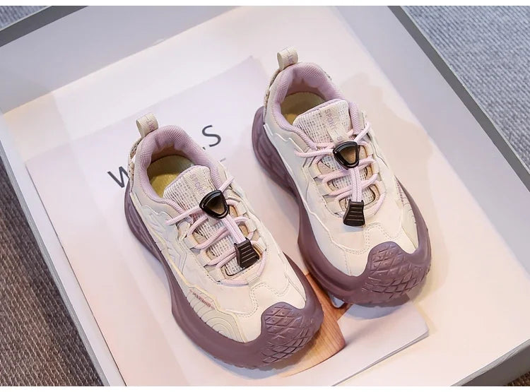 2025 Autumn New Students Sneaker Toes Capped Handsome for Kids Sports Shoes Non-slip Children Running Shoes Breathable Pull Rope