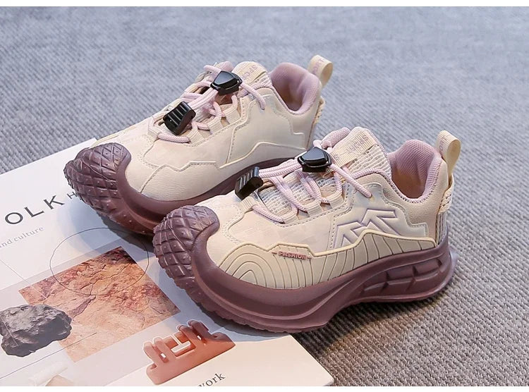 2025 Autumn New Students Sneaker Toes Capped Handsome for Kids Sports Shoes Non-slip Children Running Shoes Breathable Pull Rope