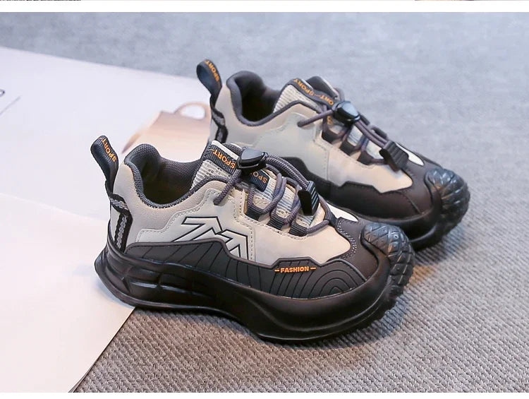 Students Sneaker Toes Capped Handsome for Kids Sports Shoes Non-slip 2025 Autumn New Children Running Shoes Breathable Pull Rope