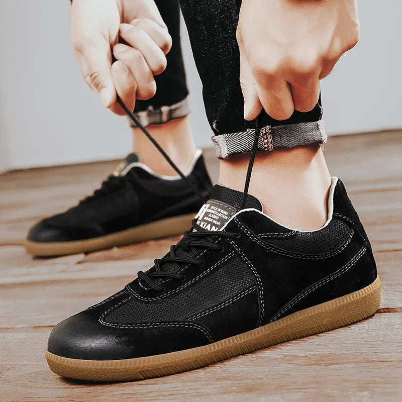 Casual Shoes For Men Breathable Mesh Genuine Leather Board Sneakers Men Flats Footwear Walking Shoes Sports Wear Resistant