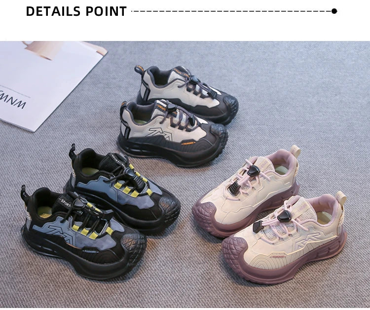 Students Sneaker Toes Capped Handsome for Kids Sports Shoes Non-slip 2025 Autumn New Children Running Shoes Breathable Pull Rope