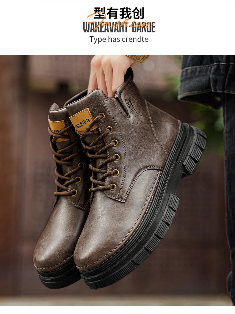 Men's boots four seasons retro British tooling shoes soft sole anti-slip high-top casual boots fashion youth outdoor boots