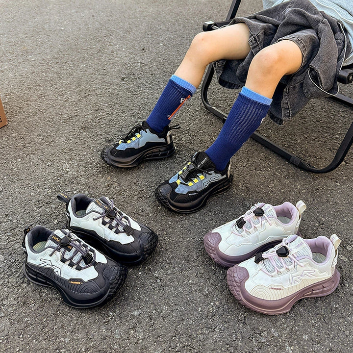 2025 Autumn New Students Sneaker Toes Capped Handsome for Kids Sports Shoes Non-slip Children Running Shoes Breathable Pull Rope