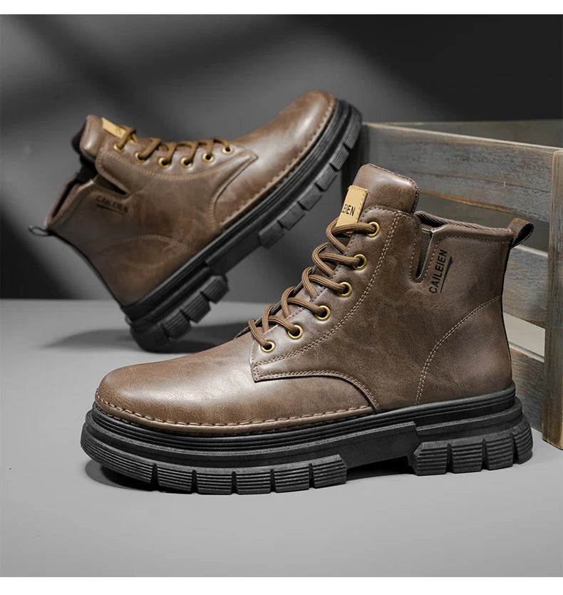 Men's boots four seasons retro British tooling shoes soft sole anti-slip high-top casual boots fashion youth outdoor boots