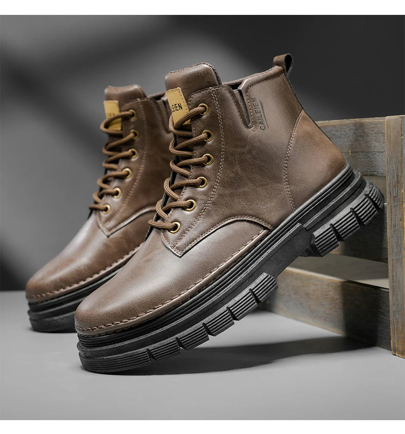 Men's boots four seasons retro British tooling shoes soft sole anti-slip high-top casual boots fashion youth outdoor boots