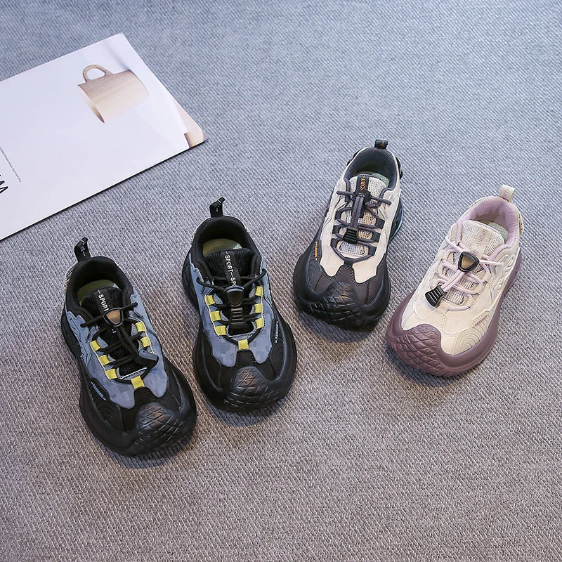 2025 Autumn New Students Sneaker Toes Capped Handsome for Kids Sports Shoes Non-slip Children Running Shoes Breathable Pull Rope