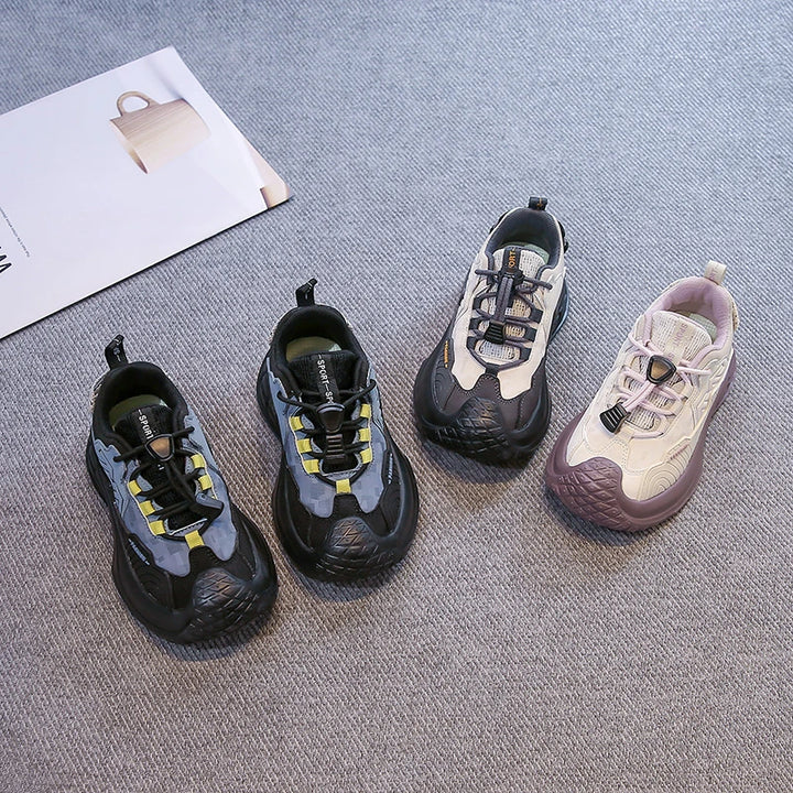 2025 Autumn New Students Sneaker Toes Capped Handsome for Kids Sports Shoes Non-slip Children Running Shoes Breathable Pull Rope