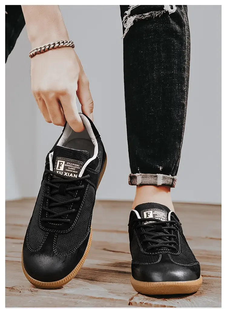 Casual Shoes For Men Breathable Mesh Genuine Leather Board Sneakers Men Flats Footwear Walking Shoes Sports Wear Resistant
