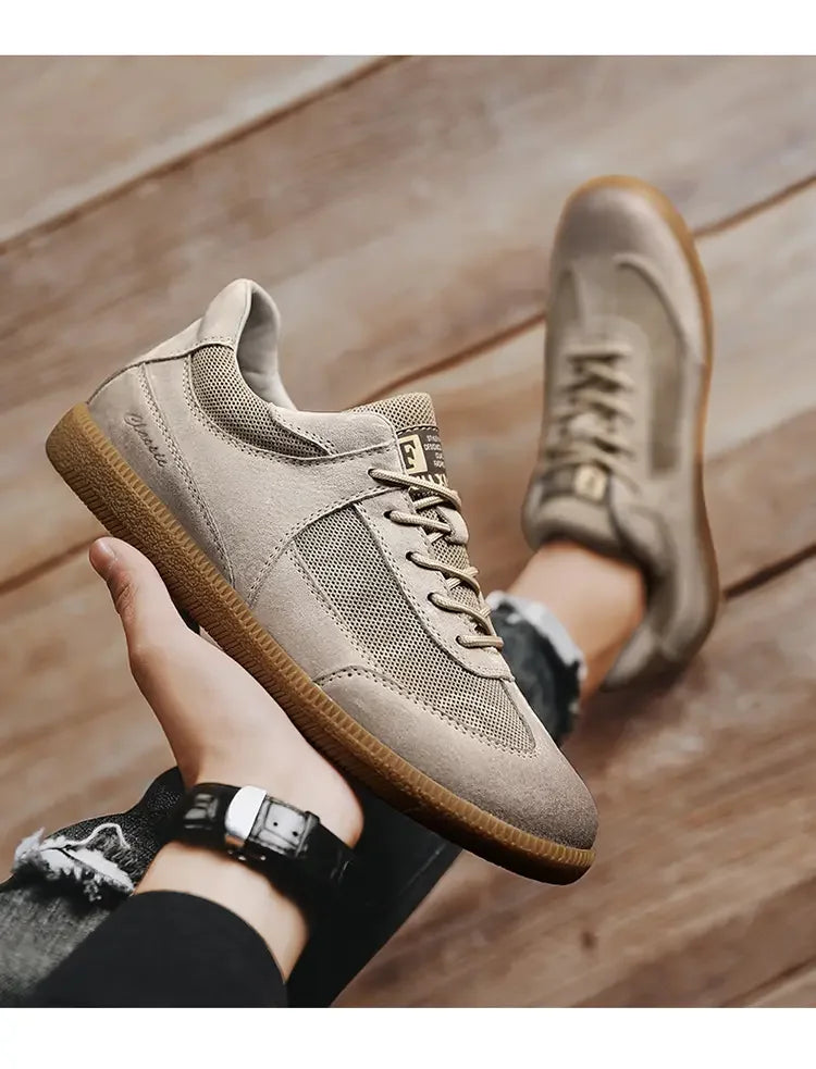 Casual Shoes For Men Breathable Mesh Genuine Leather Board Sneakers Men Flats Footwear Walking Shoes Sports Wear Resistant