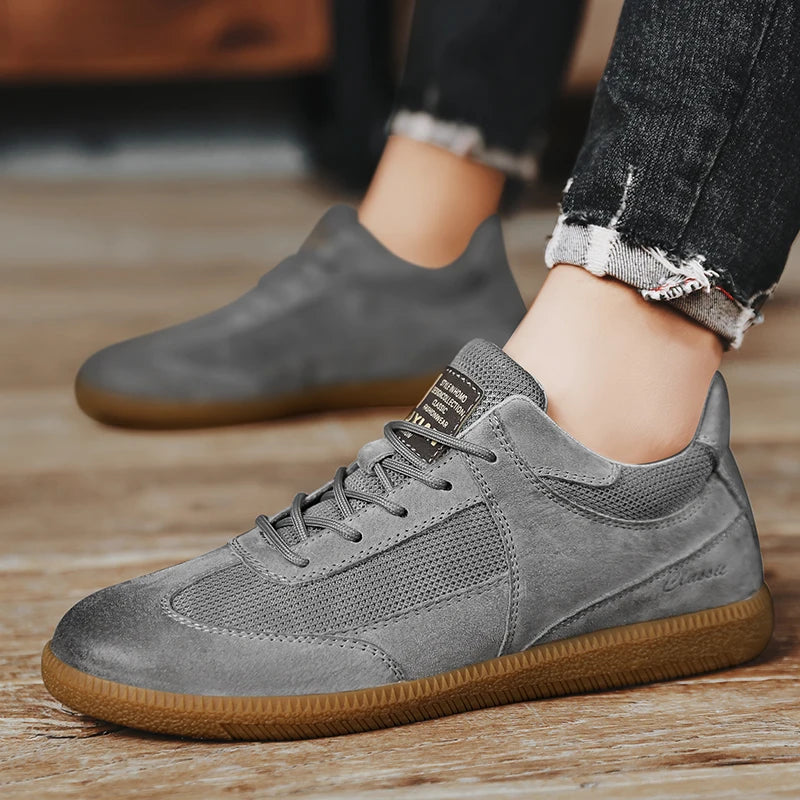 Casual Shoes For Men Breathable Mesh Genuine Leather Board Sneakers Men Flats Footwear Walking Shoes Sports Wear Resistant