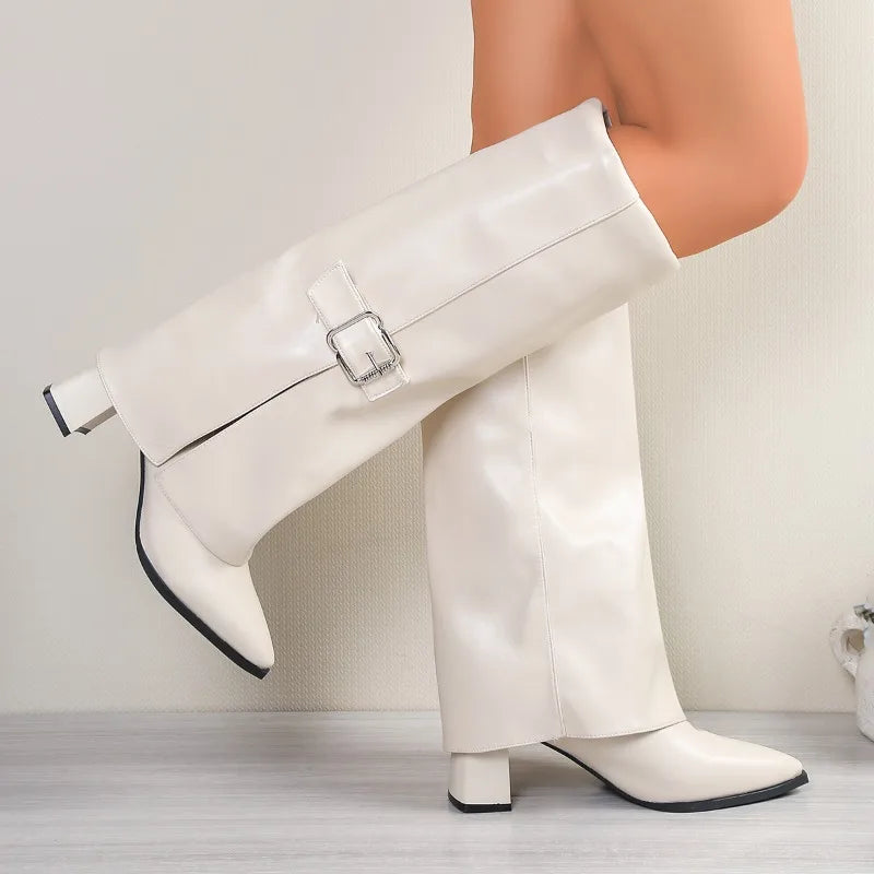 Long Boots for Women Elegant High Heels Shoes Designer Pointed Toe Buckle Dress Pumps 2025 New Trends Knee Boots Party Zapatos