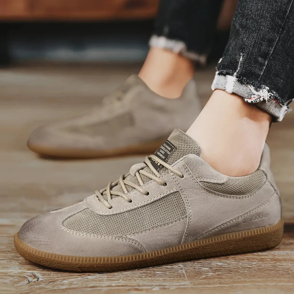 Casual Shoes For Men Breathable Mesh Genuine Leather Board Sneakers Men Flats Footwear Walking Shoes Sports Wear Resistant
